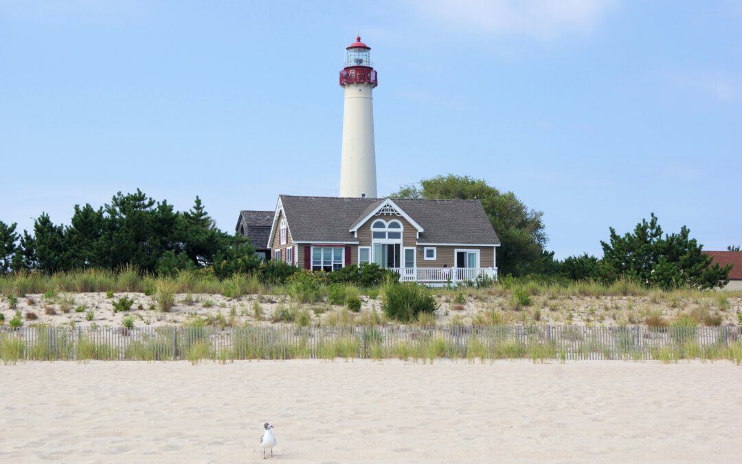 lighthouse and building at the beach at Cape May, New Jersey